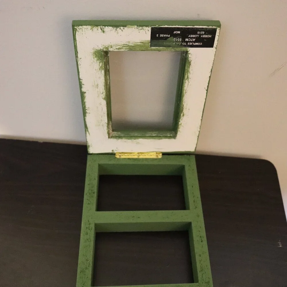 Framed green picture frame and shelf - perfect for storing small items!